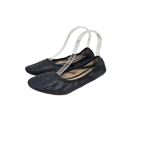 Tory Burch Black Whittaker Perforated Leather Ballerina Flats - Picture 1 of 9